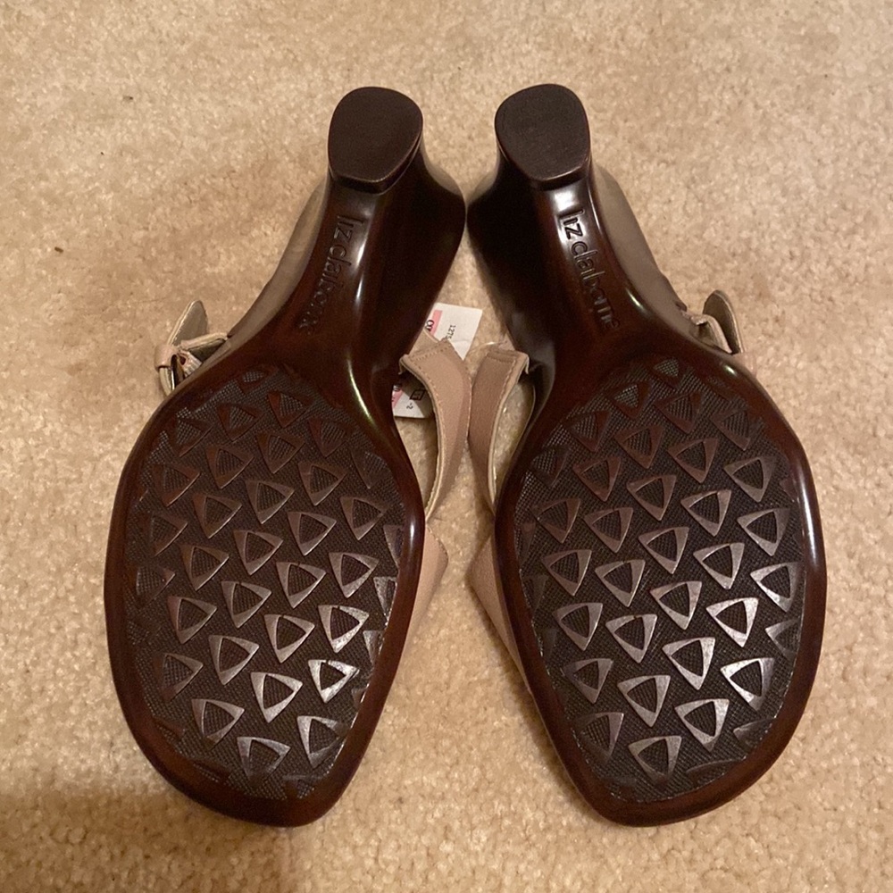 Tan leather slides with wedge heel - Picture 2 of 4